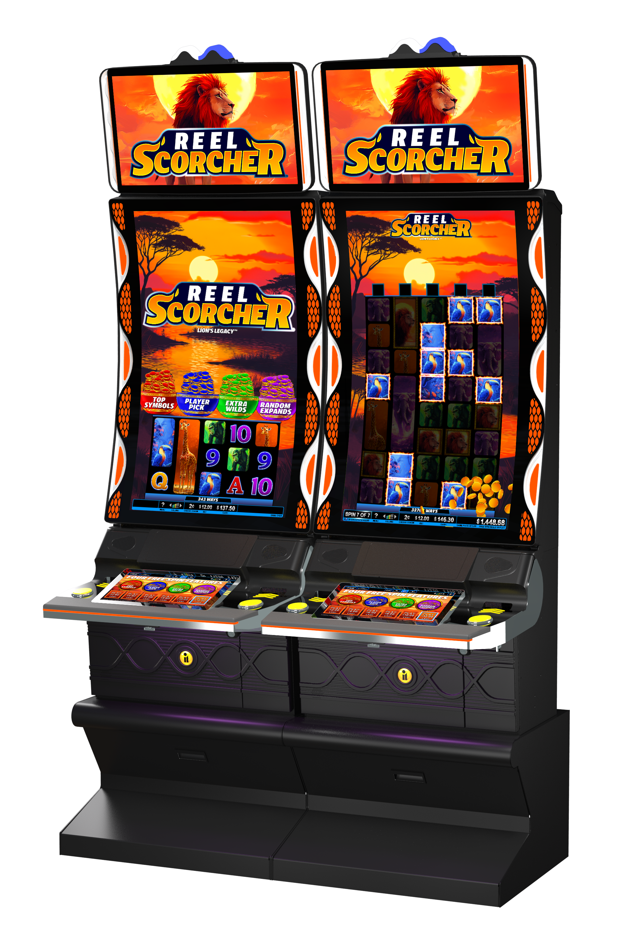 Reel Scorcher Lion's Legacy slot machine cabinet by Incredible Technologies
