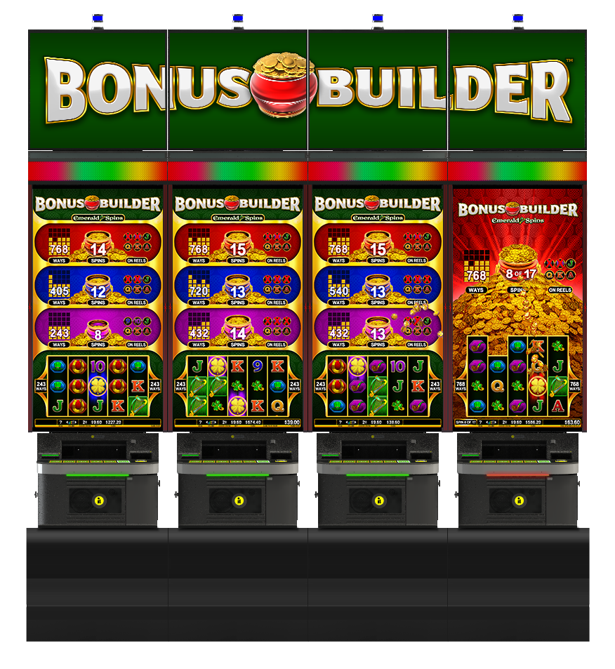 Bonus Builder Emerald Spins slot machine cabinet by Incredible Technologies