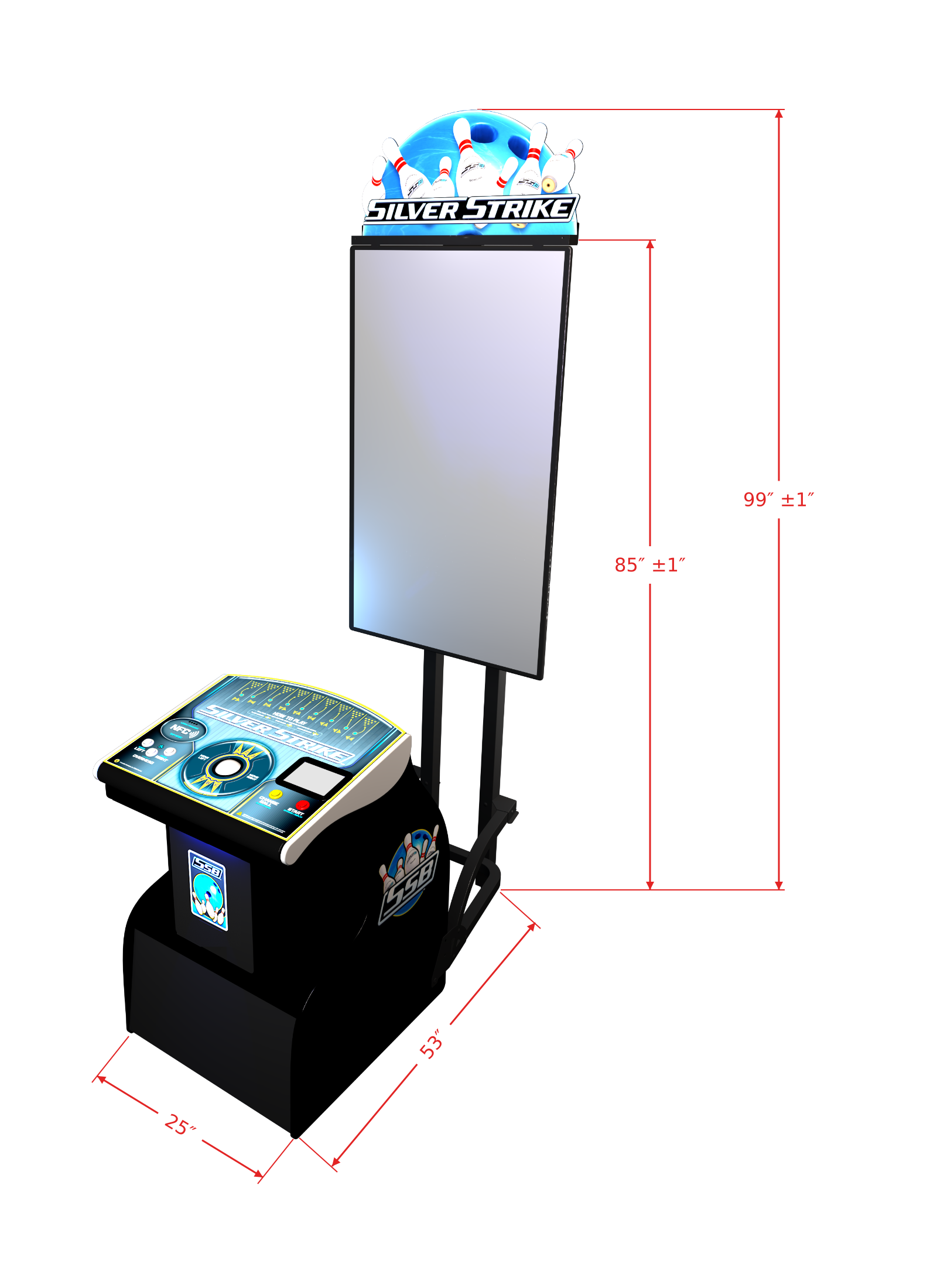 Silver Strike League Night Home Edition Cabinet with Stand Dimensions