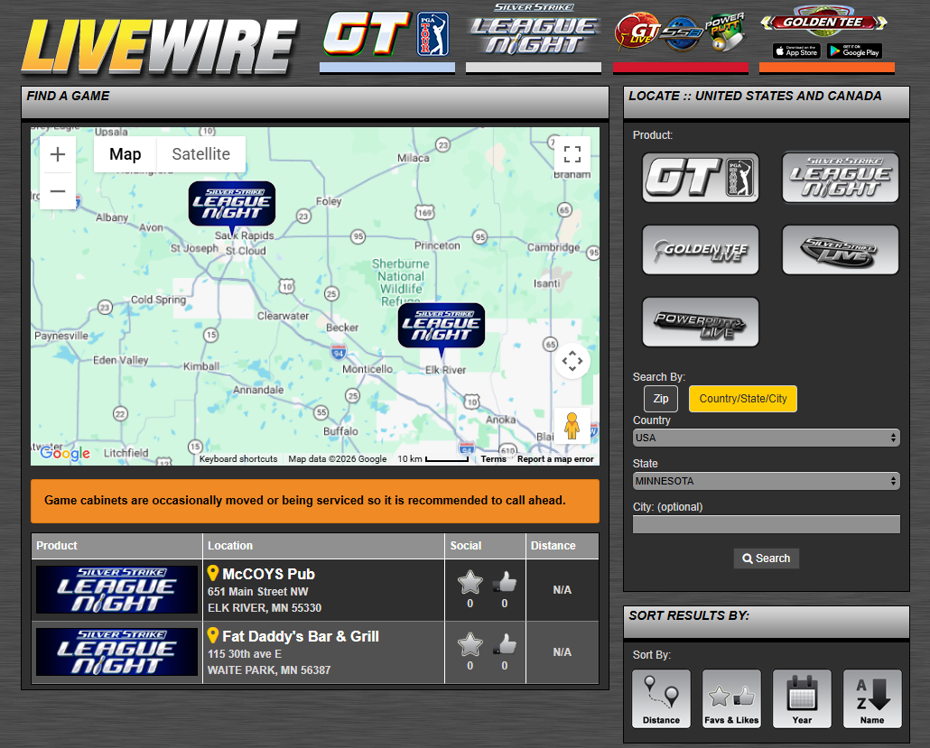 LIVEWIRE Find-a-Game Search