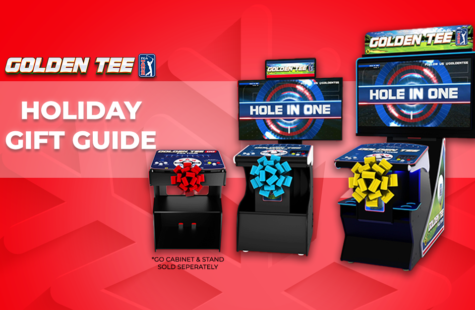 <h1>Give the Gift of Golden Tee (& More)!</h1><p>Bring arcade joy home this holiday season!</p> Marquee 1