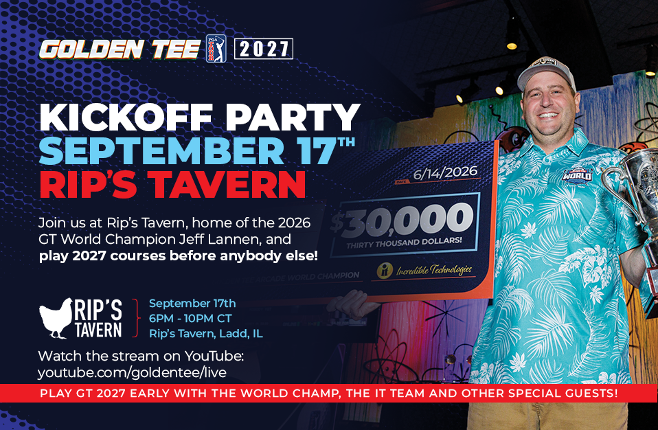 <h1>Golden Tee PGA TOUR 2027 Kickoff Party </h1><p>Get your first live look at Golden Tee PGA TOUR 2027!</p> Marquee 0